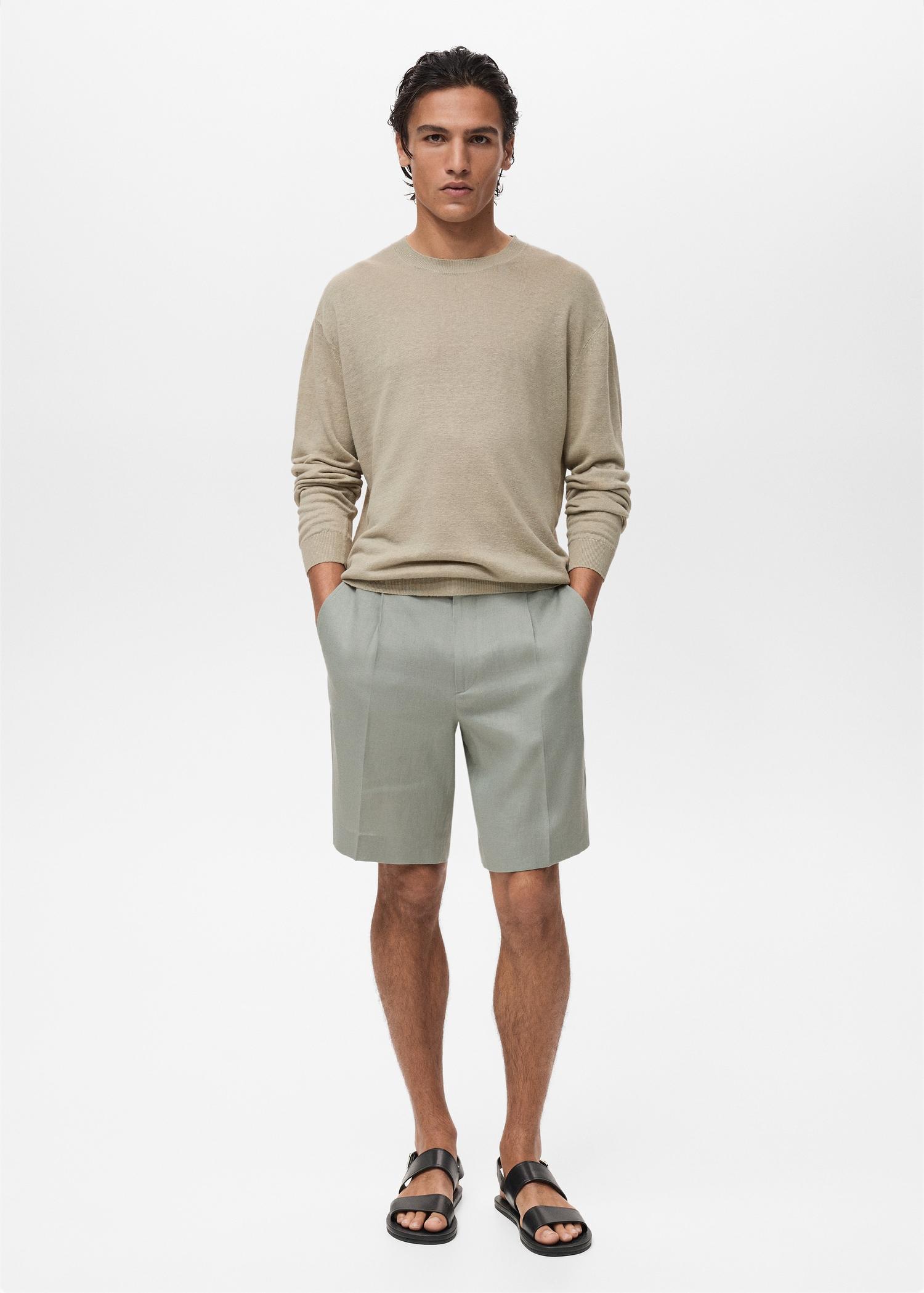 100% linen bermuda shorts with pleats - Men | MANGO USA Product Image