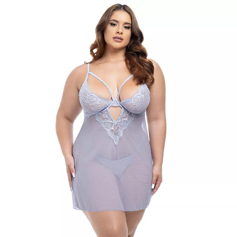 Plus Size Oh La La Cheri Elsie Babydoll Lingerie 74-11532X, Women's, Size: 1XL-2XL, Brunnera Blue Product Image