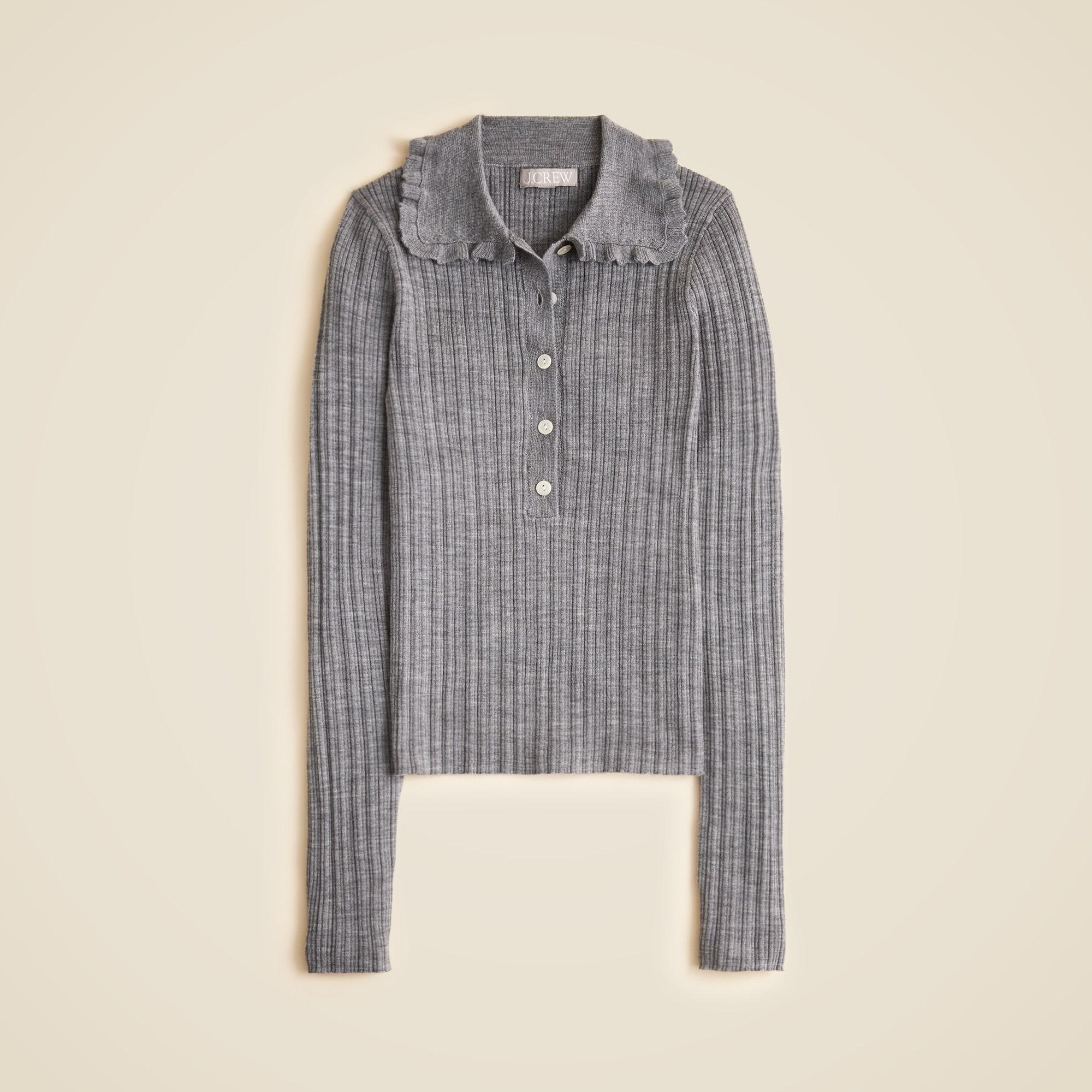 Ruffle-collar sweater-tee in merino wool Product Image