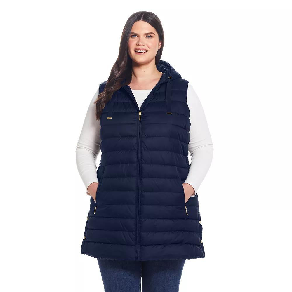 Plus Size Weathercast Hooded Quilted Long Vest, Women's, Size: 2XL, Blue Product Image