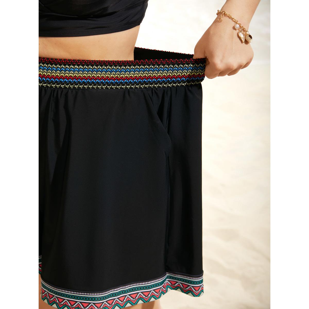 Plus Size Bandana Swim Contrast Webbing Pocket Bottom Women's Swimwear Black Beach Gathered High stretch Bodycon High Rise Slanted pocket Curve Swim Bottoms BloomChic 28/5X Product Image