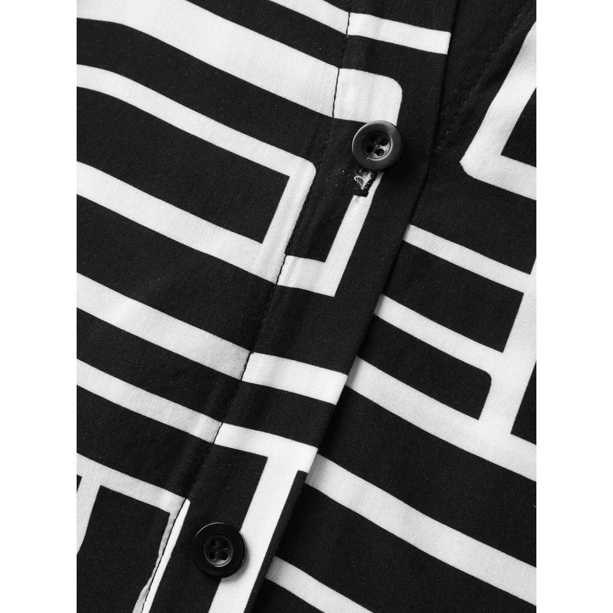 Plus Size Geometric Print Monochrome Shirt Dress Black Women Shirt collar Short sleeve Curvy BloomChic 14-16/1X Product Image