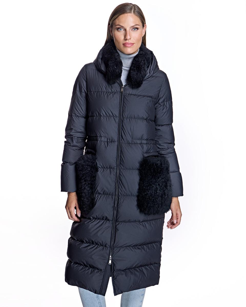 Nylon Down Filled Coat with Goat Trims Product Image