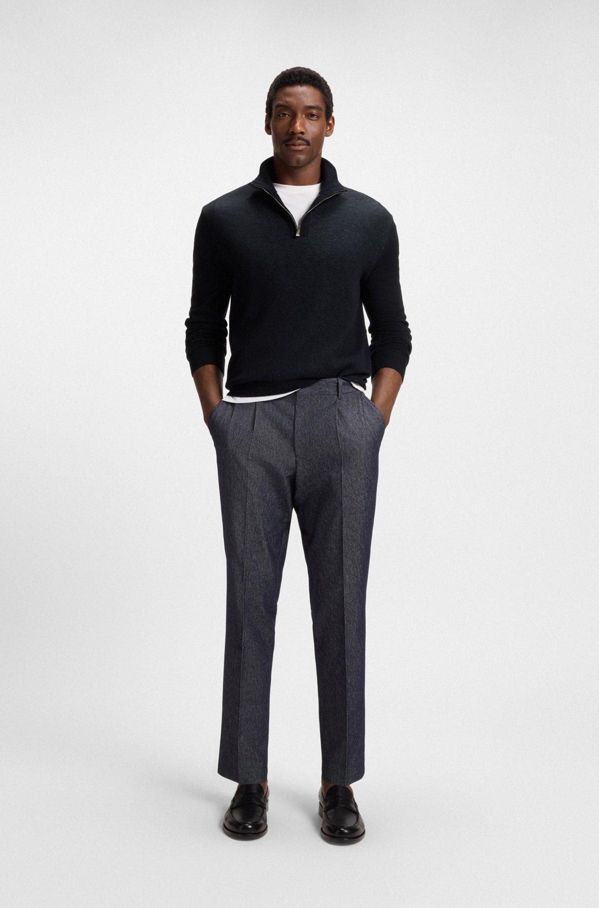 Zip-neck sweater with structured wool-cotton front Product Image