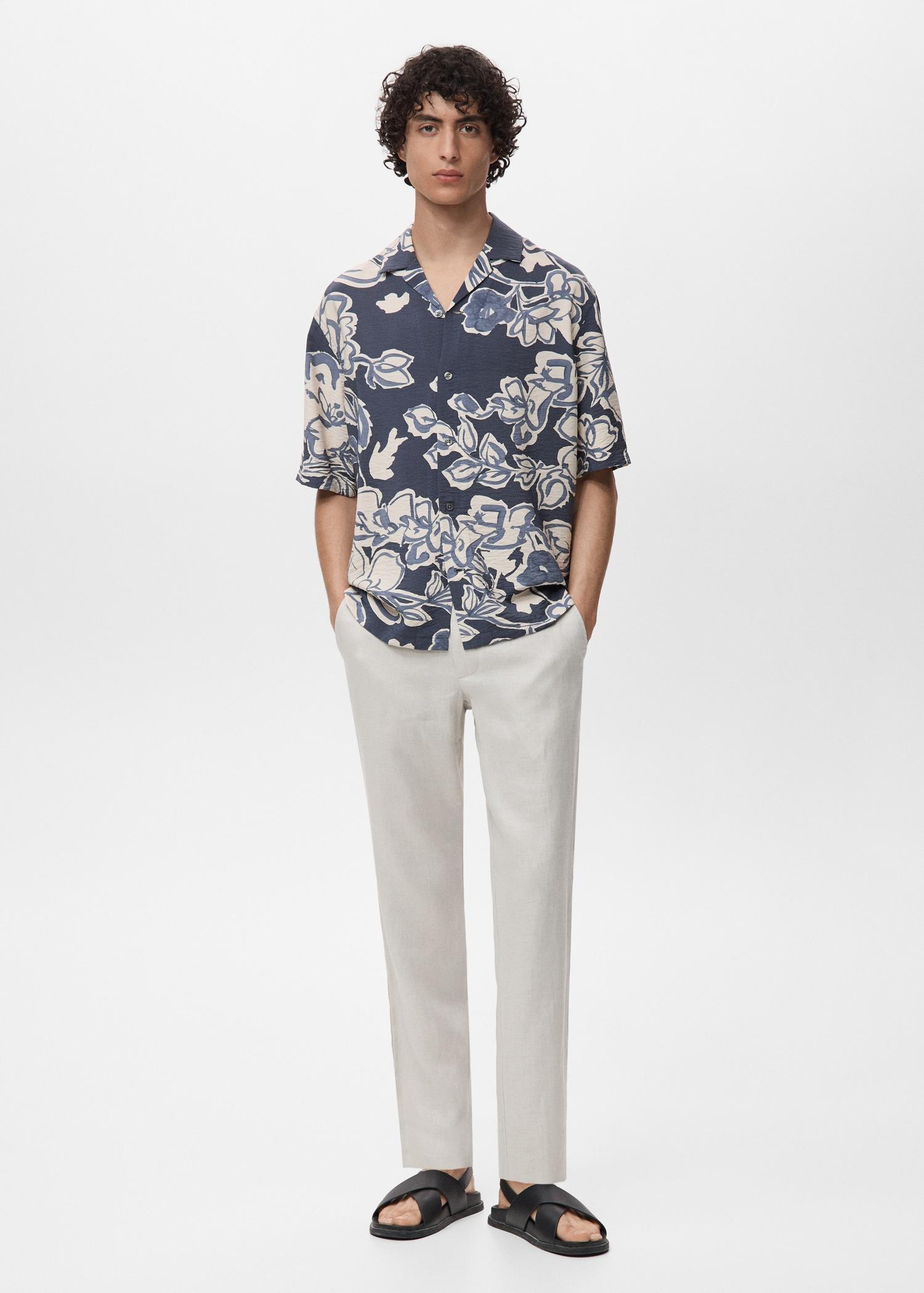 Wrinkled-effect floral shirt - Men | MANGO USA Product Image