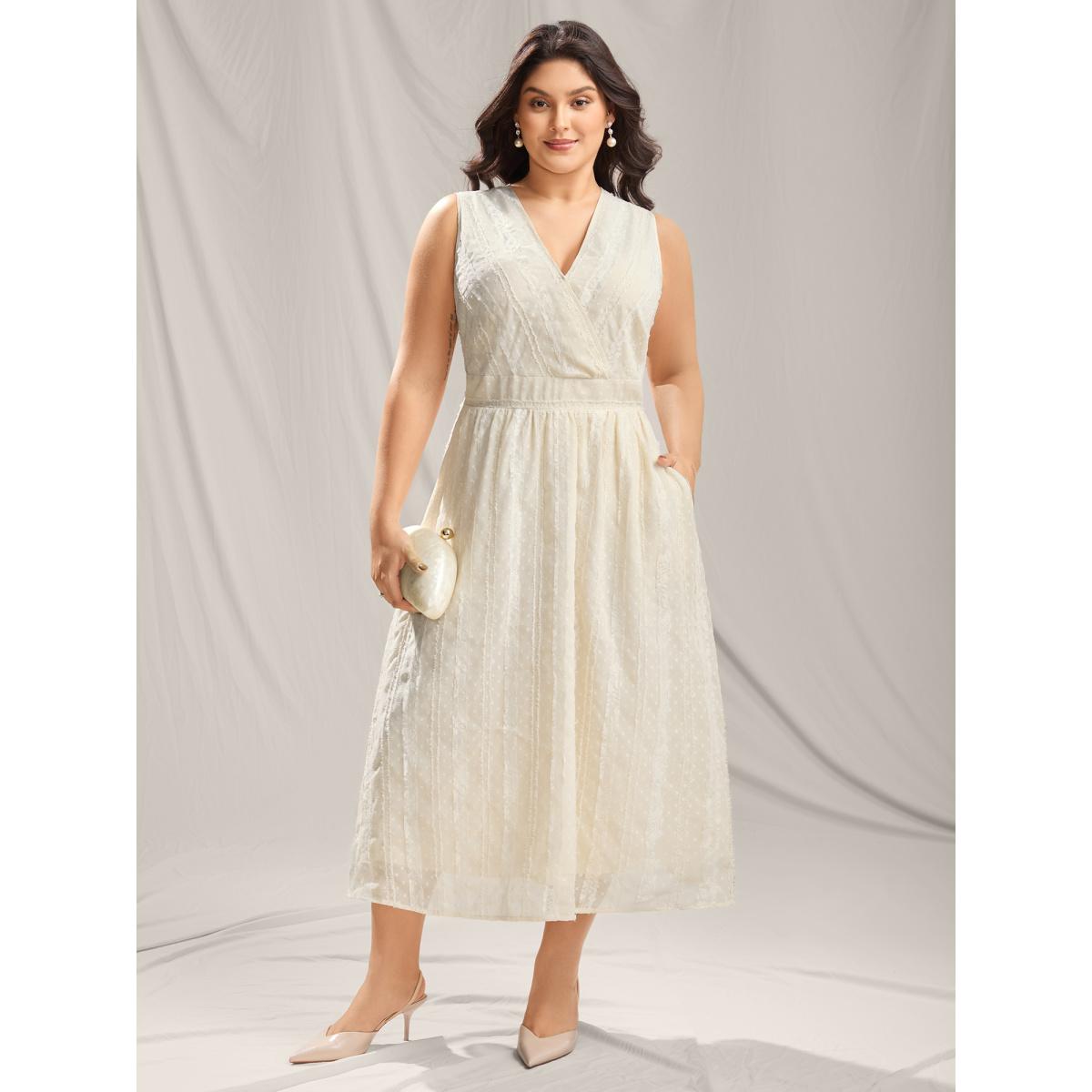 Plus Size Woven Textured Surplice Neck Maxi Dress Apricot Women Overlap Collar Sleeveless Curvy BloomChic 28/5X Product Image