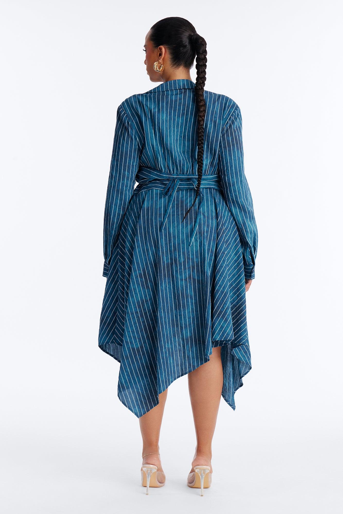 Adeline Pinstripe Tie Dye Midi Dress - Navy Female Product Image