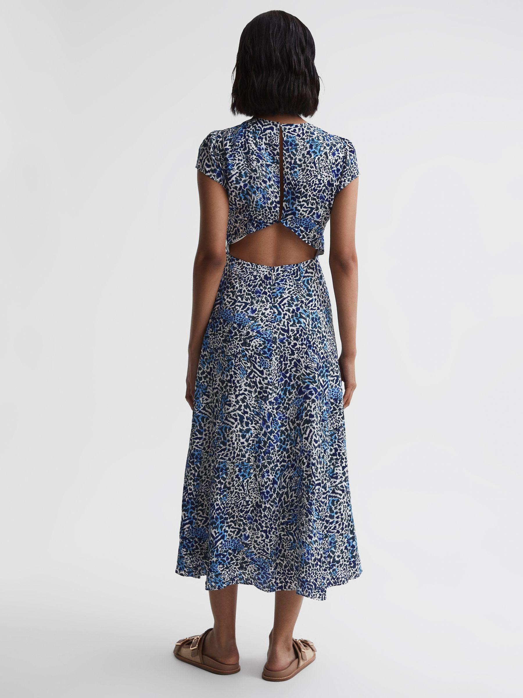 Printed Cut Out Back Midi Dress in Blue Product Image