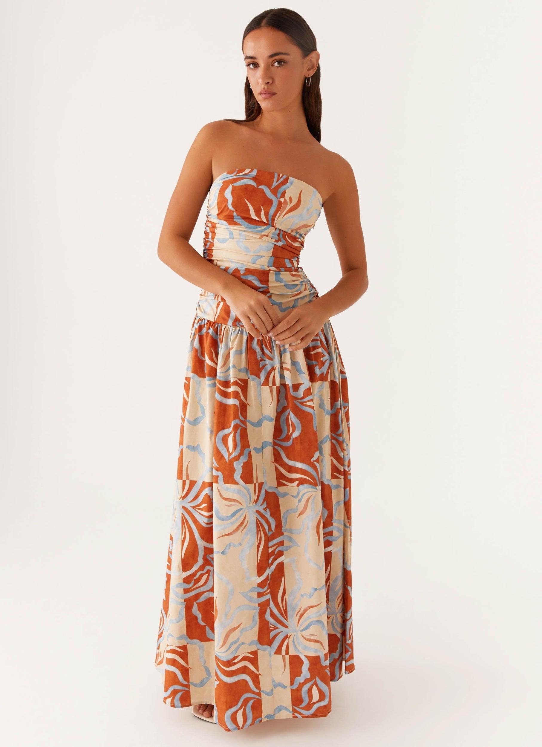 Carmel Maxi Dress - Orange Blue Floral Product Image