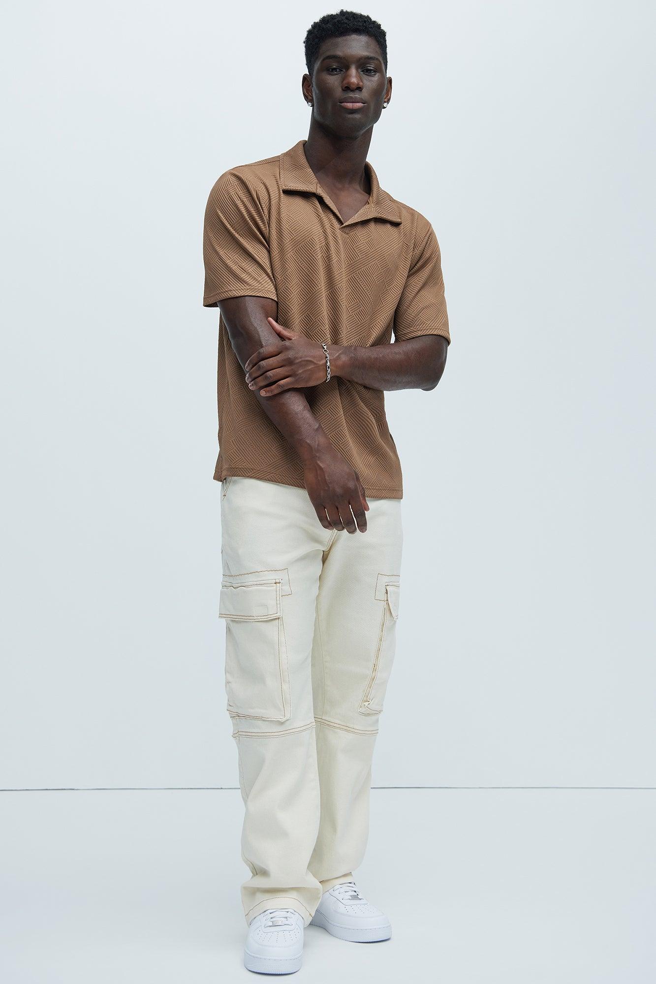 Easton Geo Textured Johnny Collar Polo - Brown Product Image