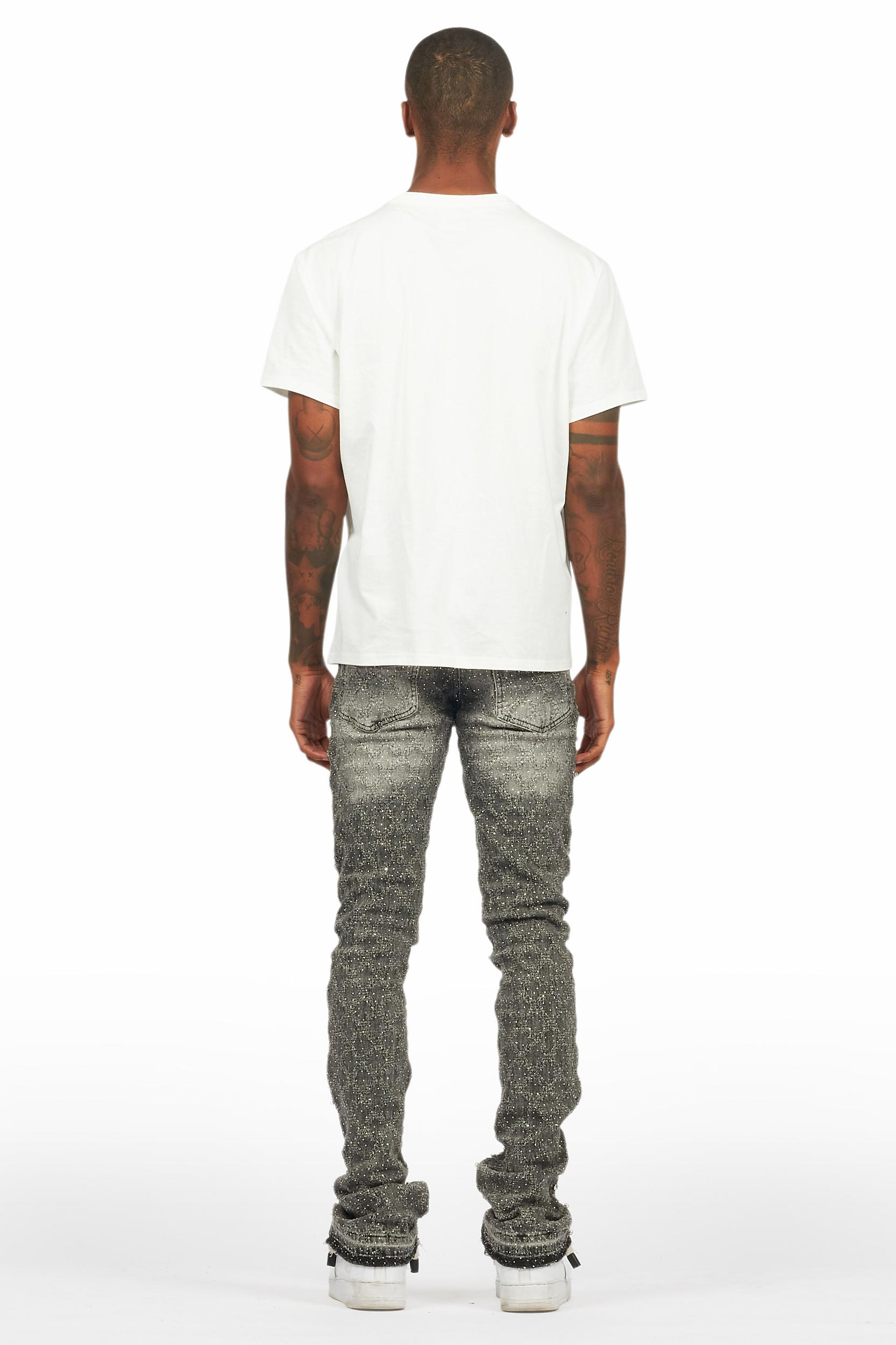 Glit Grey Rhinestone Stacked Flare Jean Male Product Image