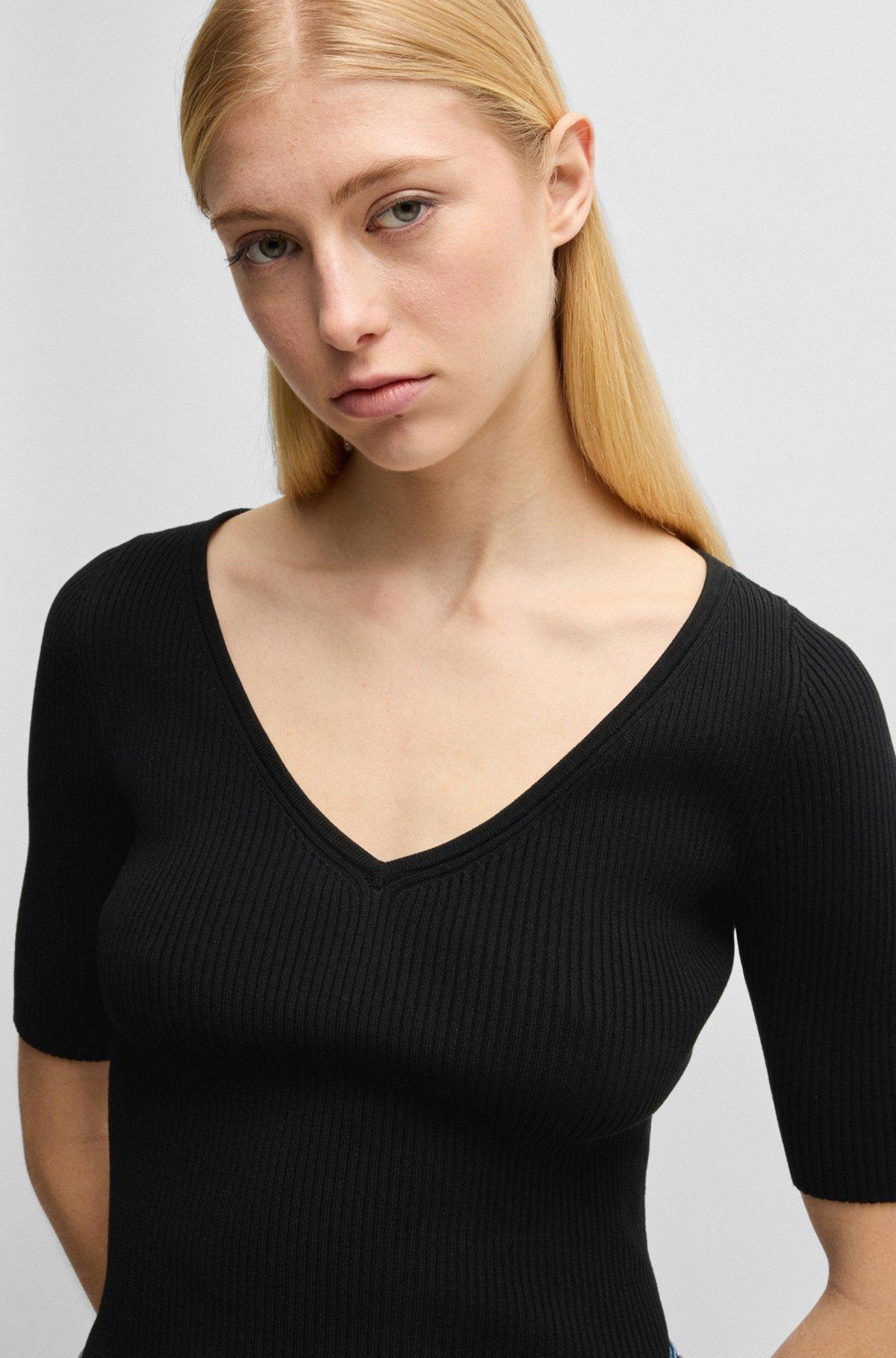 Knitted sweater with V neckline in slim fit Product Image