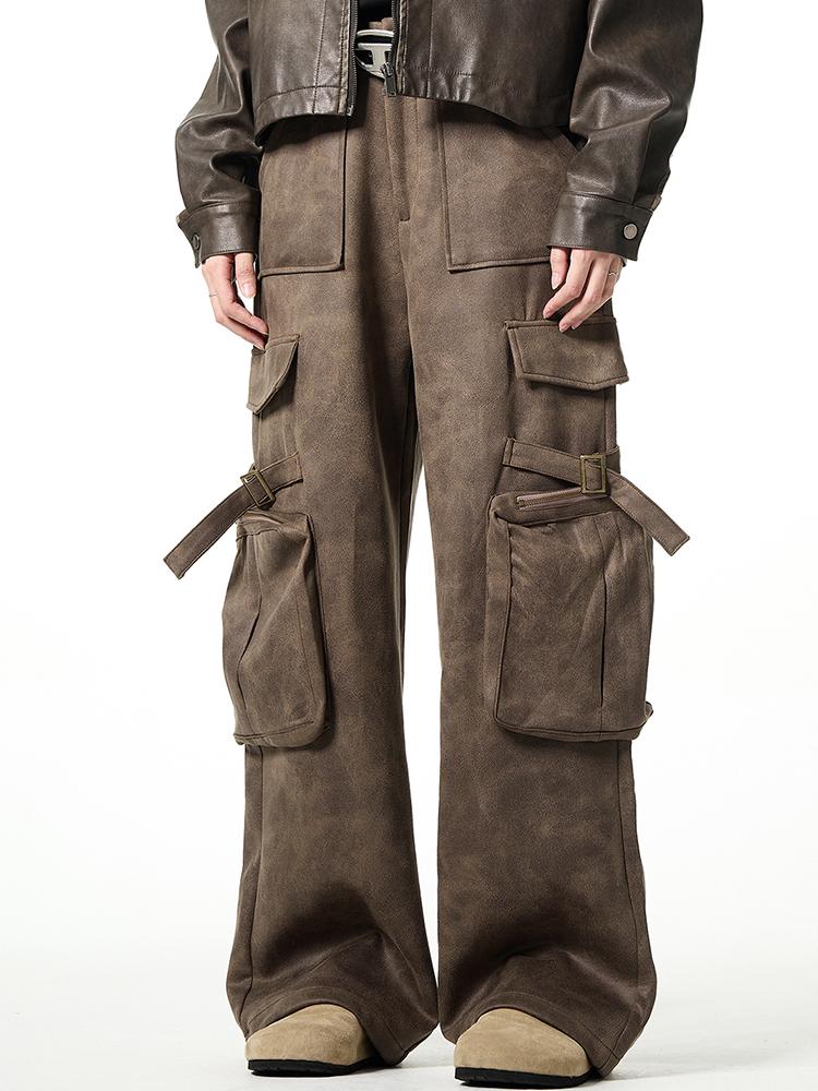 Vintage Coffee Washed Pocket Casual Cargo Pants Product Image