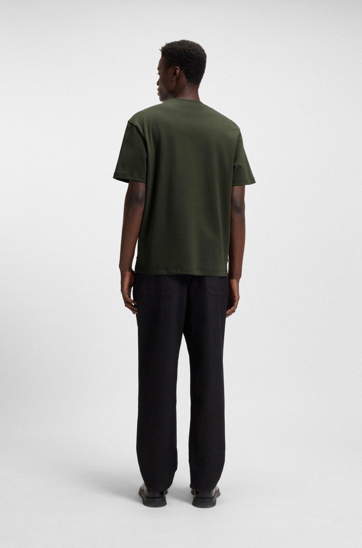 HUGO - Interlock-cotton T-shirt with zip pocket - Dark Green Product Image
