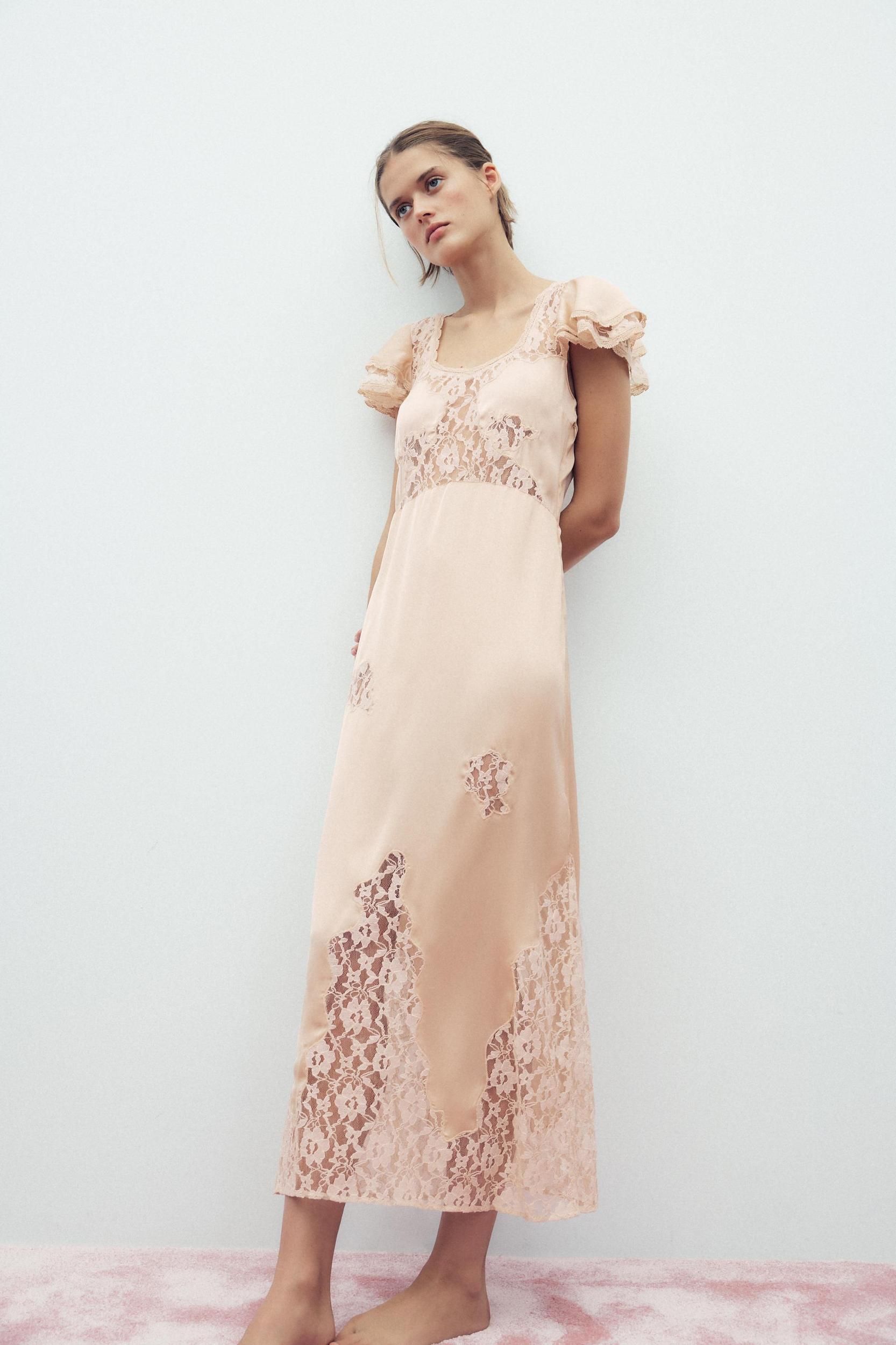 SATIN EMBROIDERED MIDI DRESS Product Image