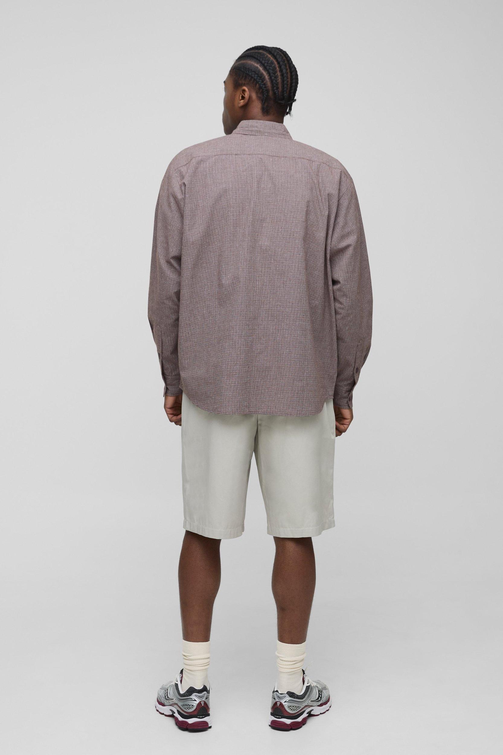 Super Oversized Micro Plaid Long Sleeve Shirt | boohooMAN USA Product Image