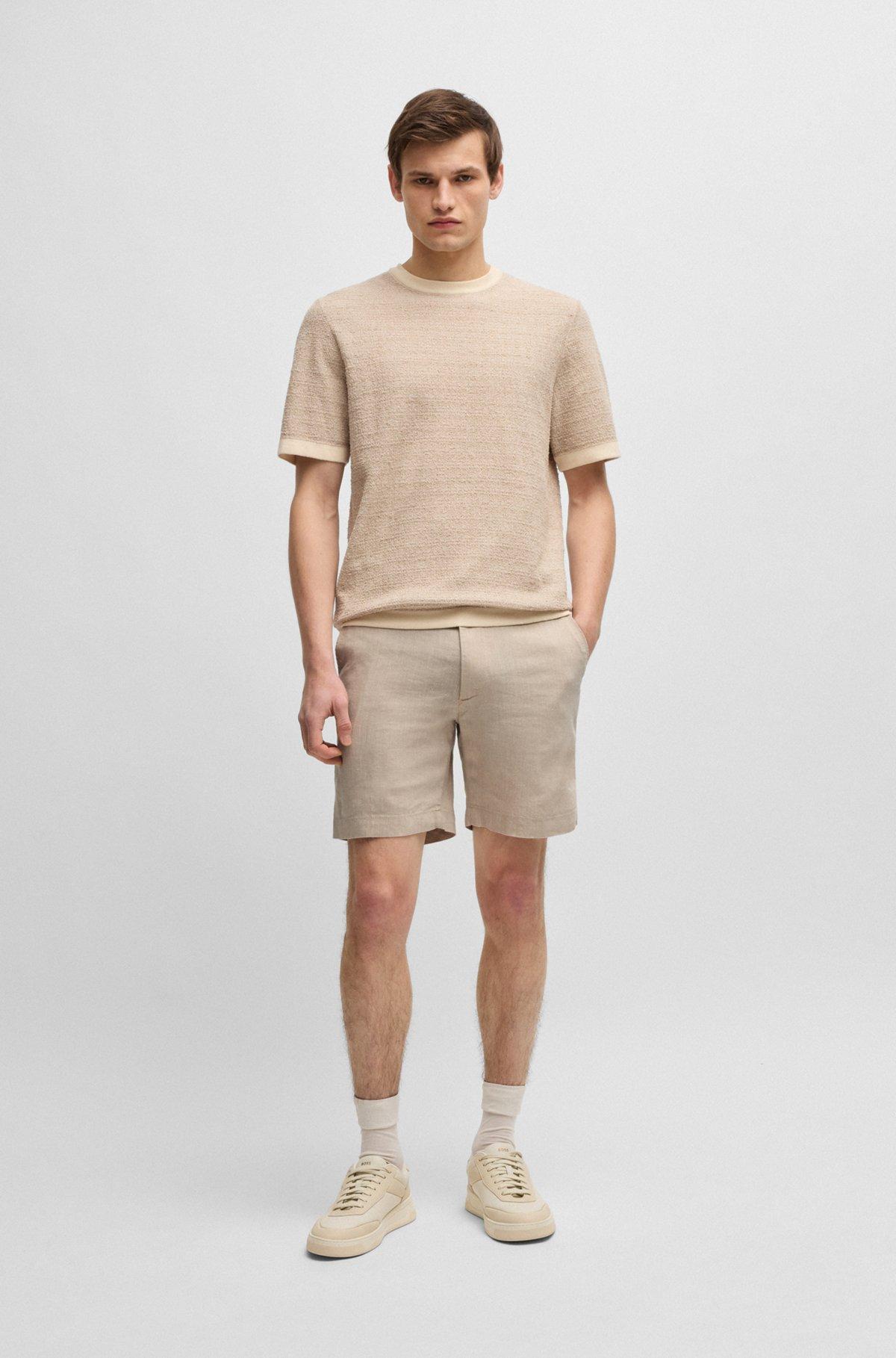 BOSS - Regular-fit shorts in a linen blend with drawcord - Light Beige Product Image