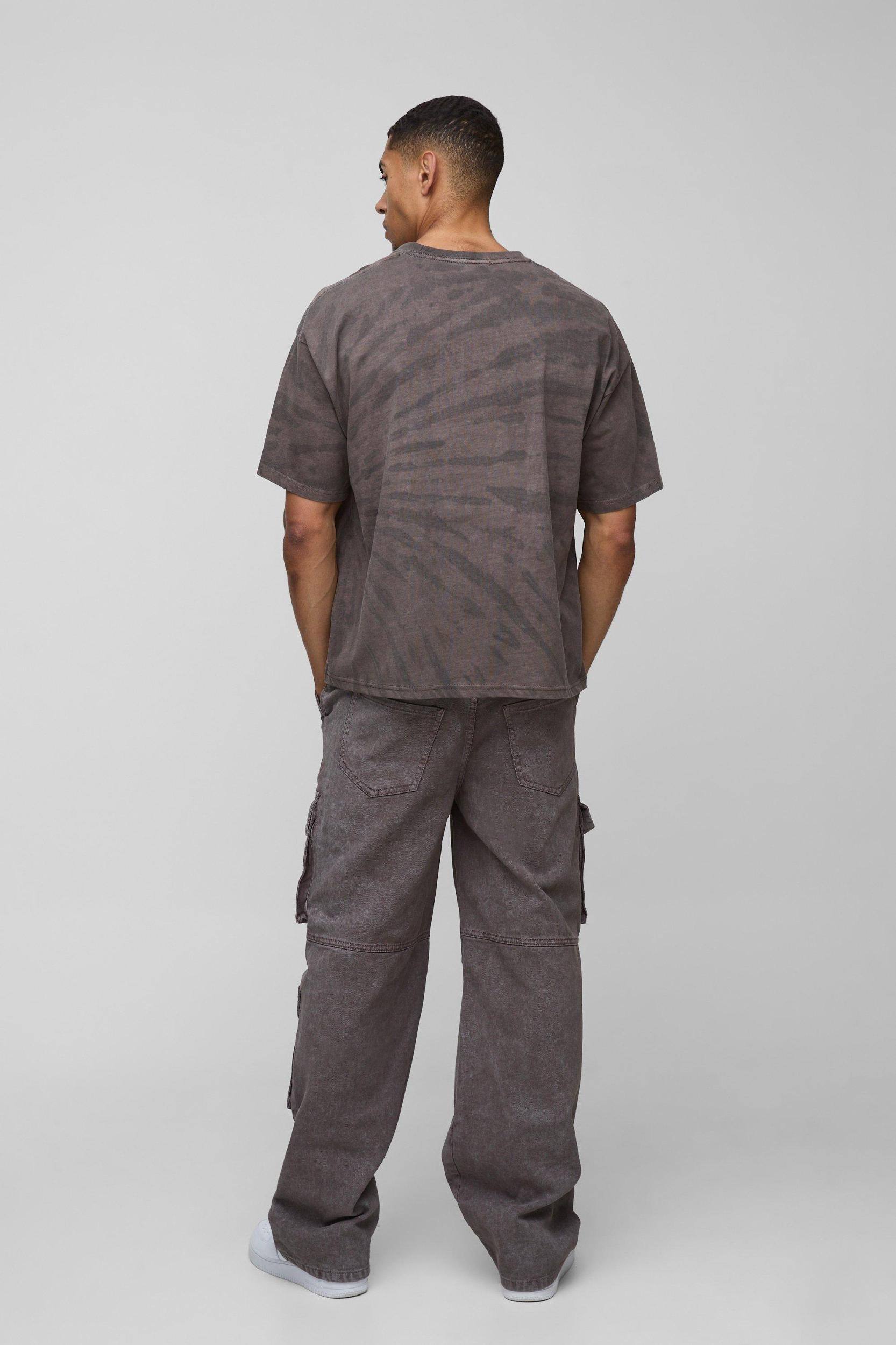 Relaxed Rigid Acid Washed Multi Pocket Cargo Denim Jeans | boohooMAN USA Product Image