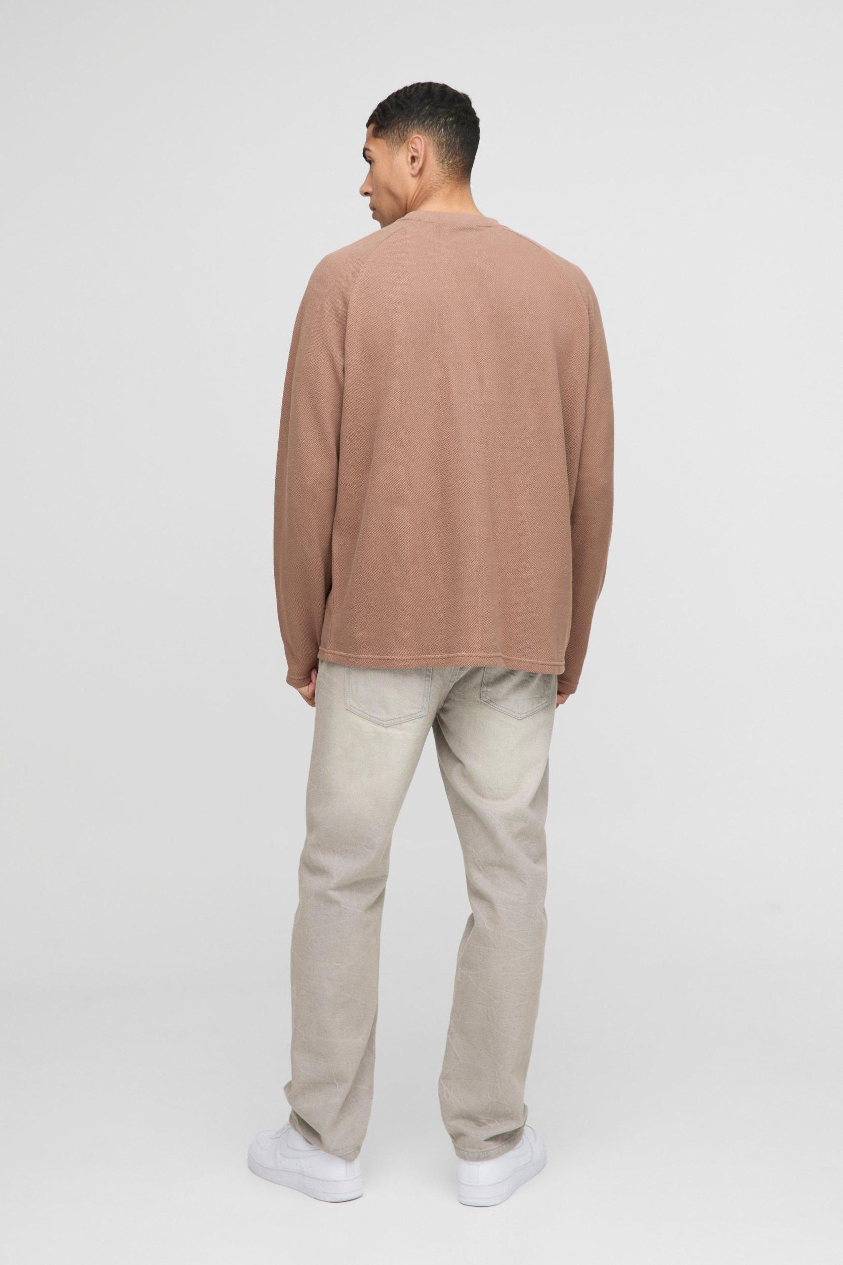 Oversized Long Sleeve Raglan Pique T-Shirt | boohooMAN USA Product Image