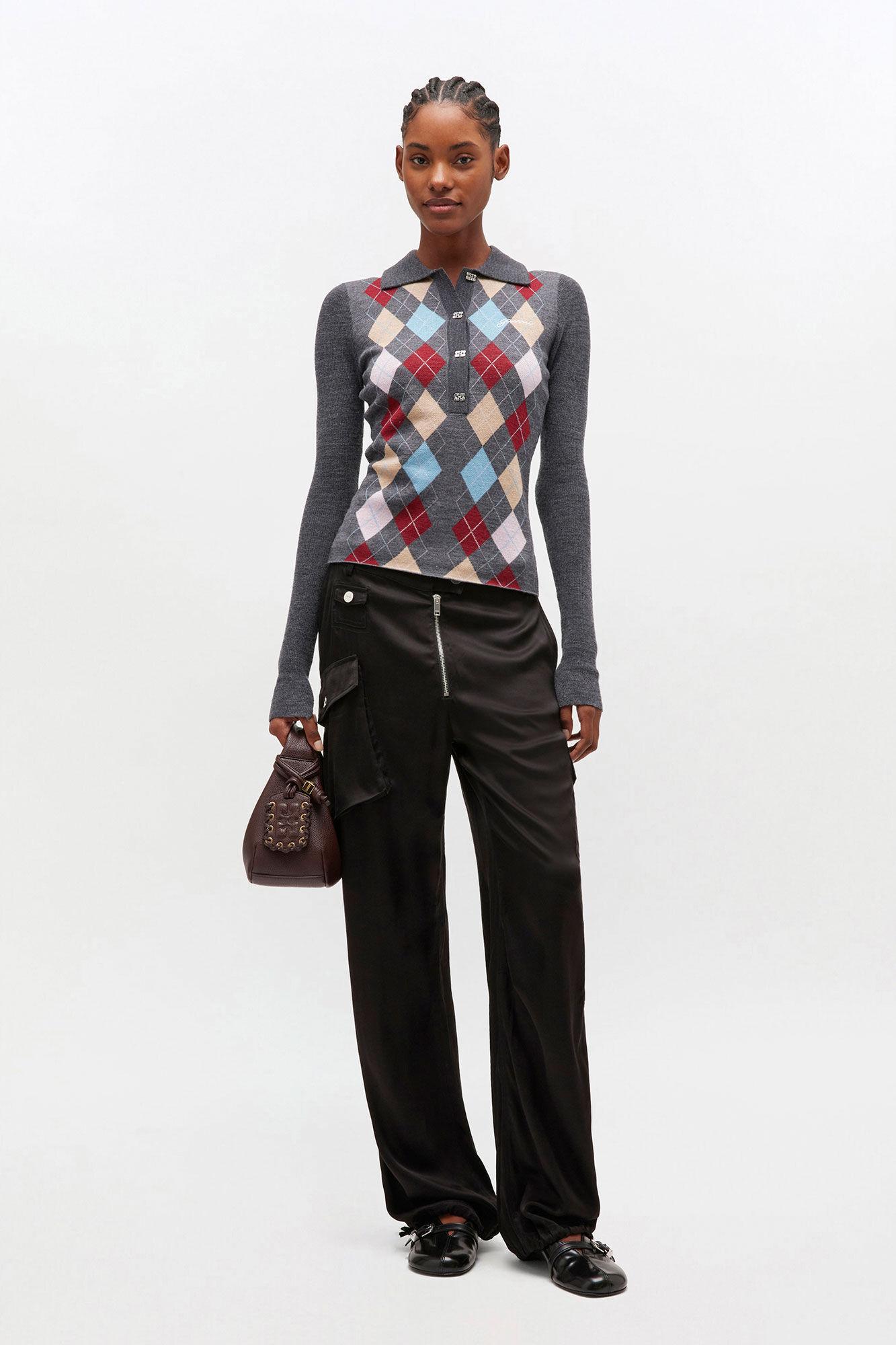 Dark Grey Knitted Polo Shirt Product Image