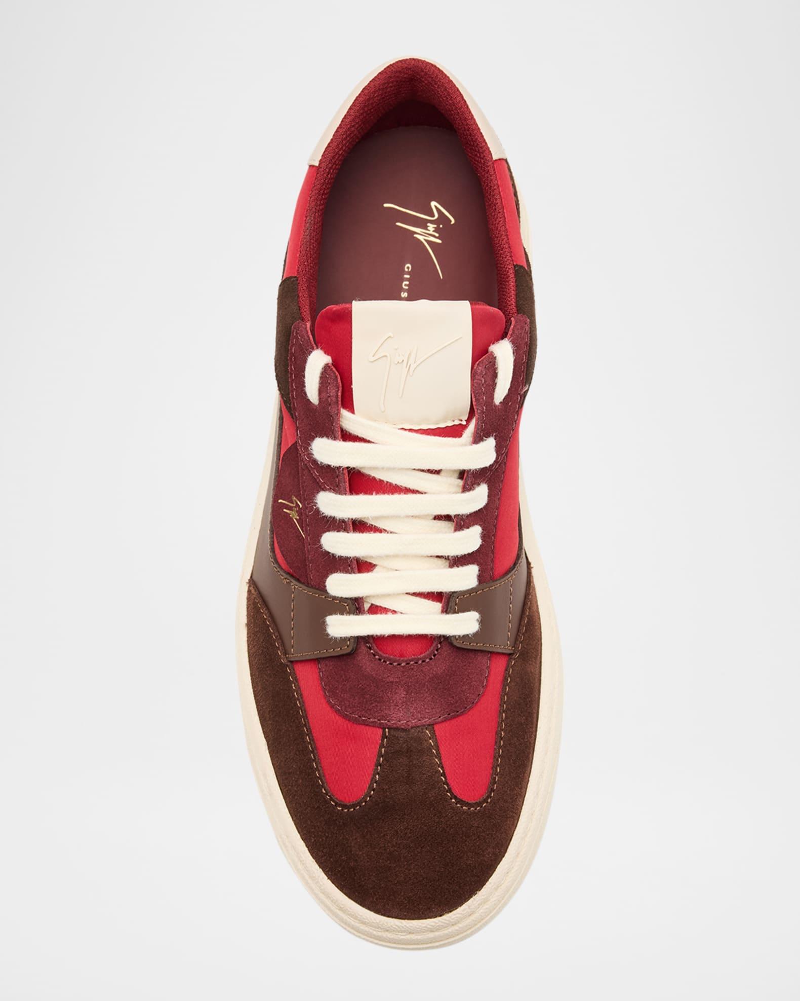 Men's Textile and Leather Low-Top Sneakers Product Image