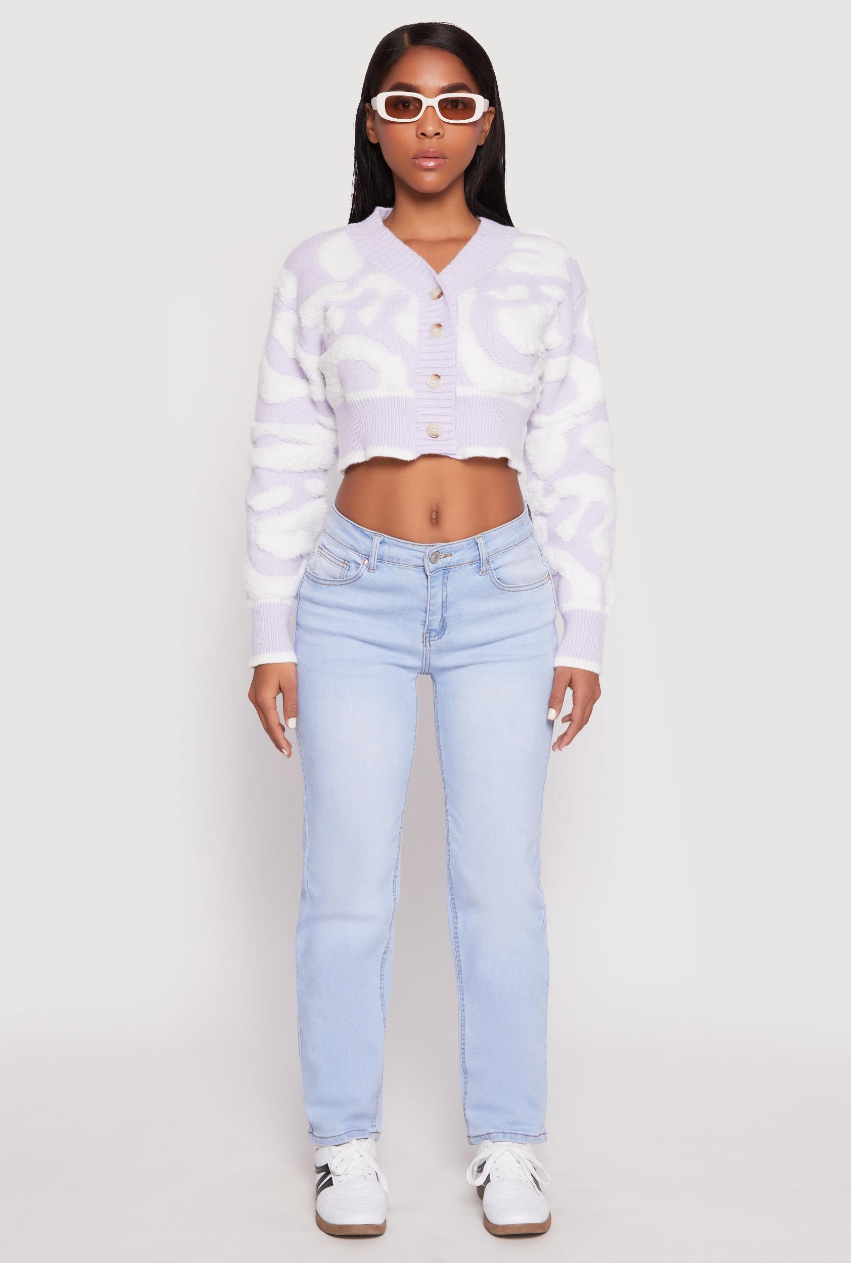 Womens Daisy Tufted Knit Cropped Cardigan Product Image