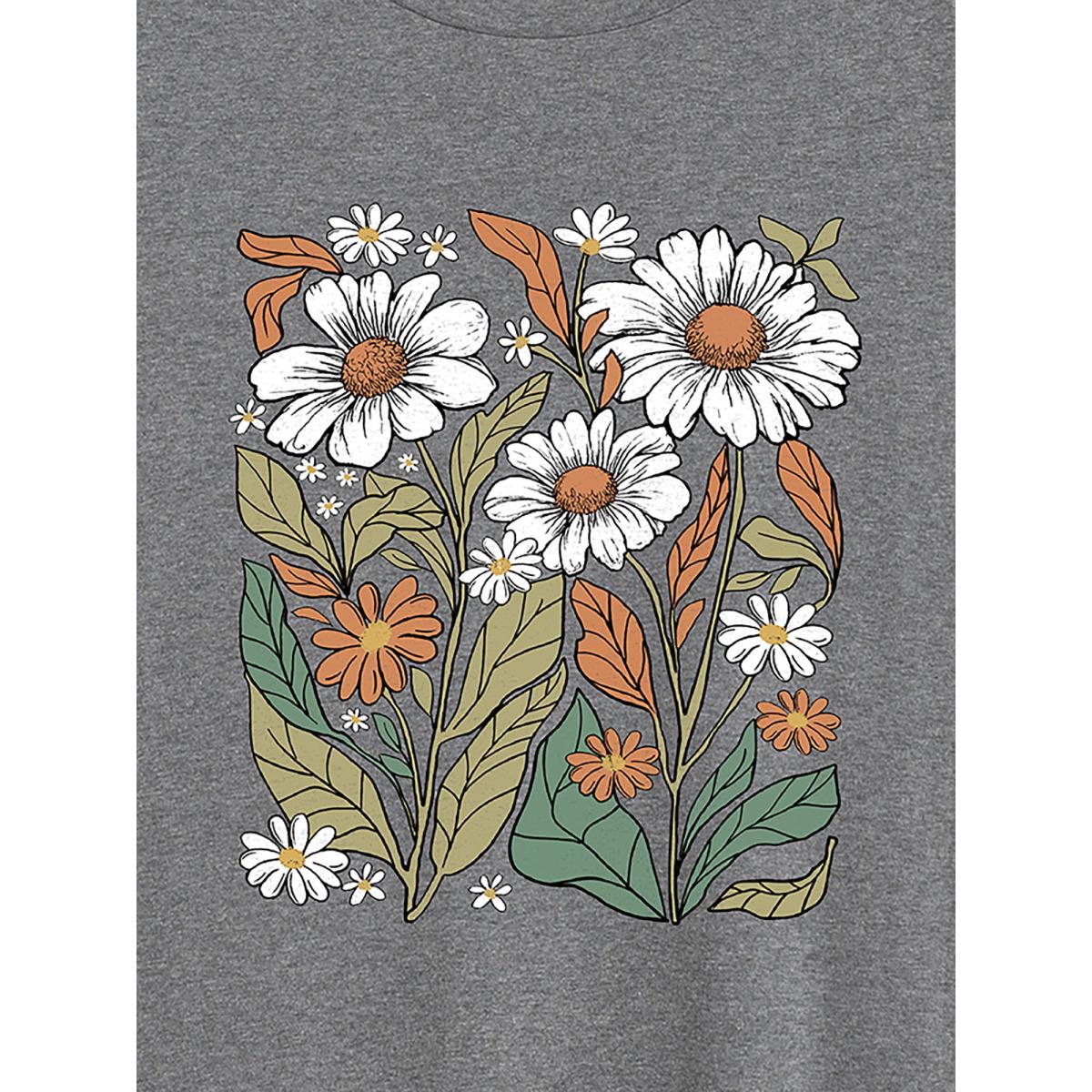 Plus Size Blooming Florals Round Neck T-Shirt DarkGray Women Non Natural Flowers Round Neck Casual T-shirts BloomChic 14-16/1X Product Image