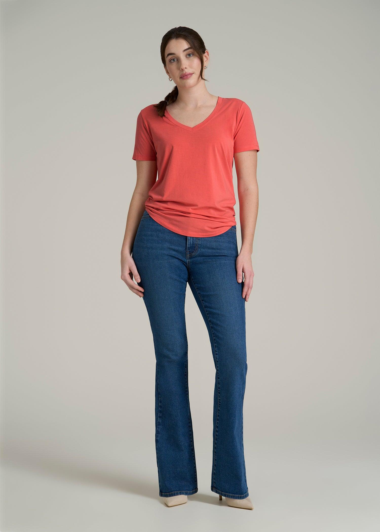 Women's Tall Scoop V-Neck Tee in Sunset Coral Product Image