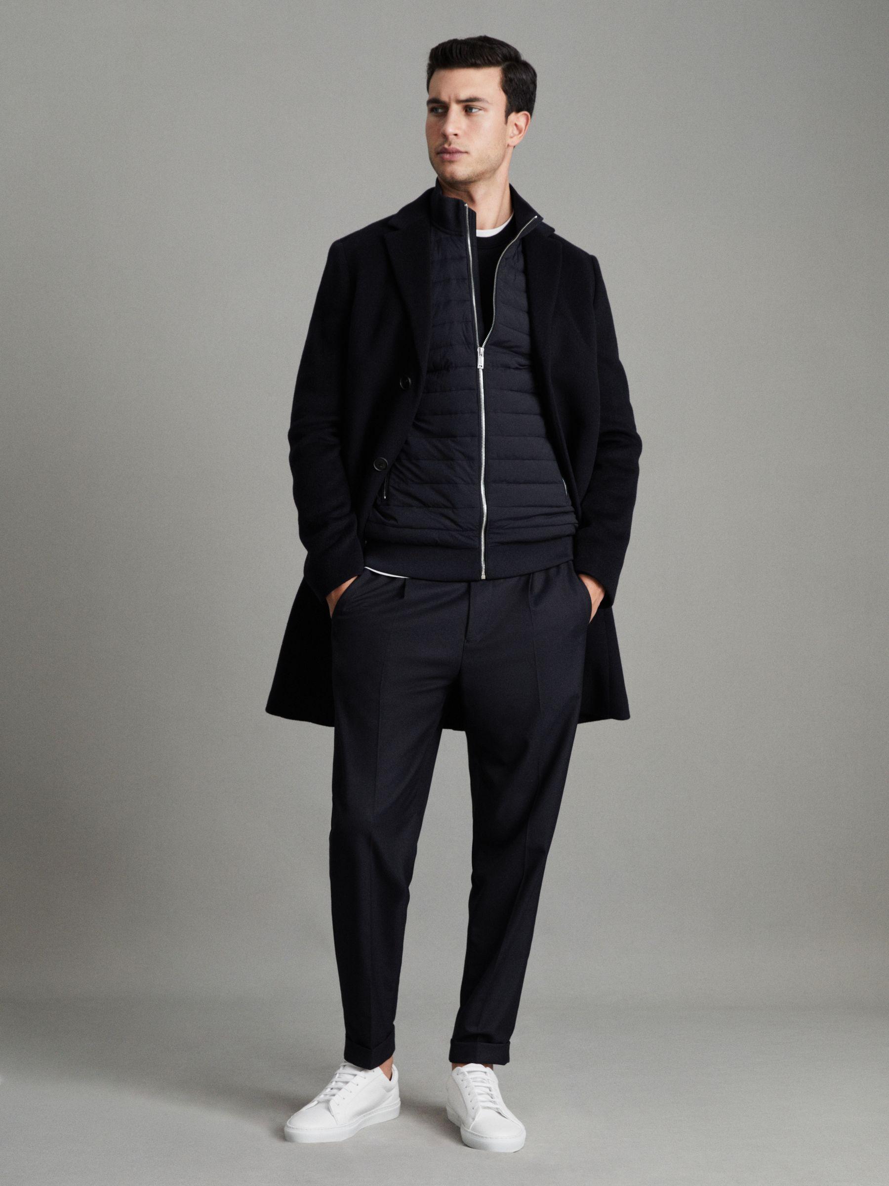 Hybrid Quilt and Knit Zip-Through Jacket in Navy Product Image