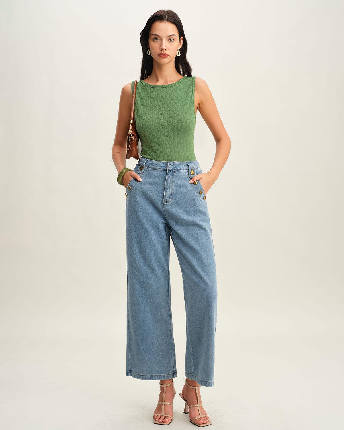 Green Boat Neck Knit Tank Top Product Image