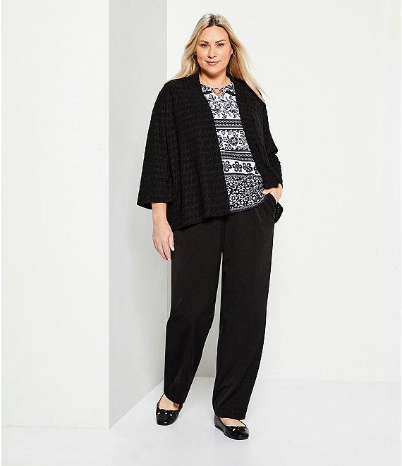 Allison Daley Plus Size 3/4 Sleeve Open-Front Wave Knit Cardigan Product Image