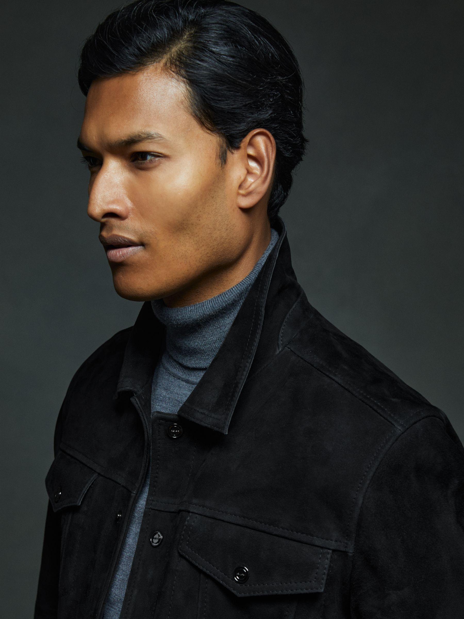 Suede Trucker Jacket in Black Product Image