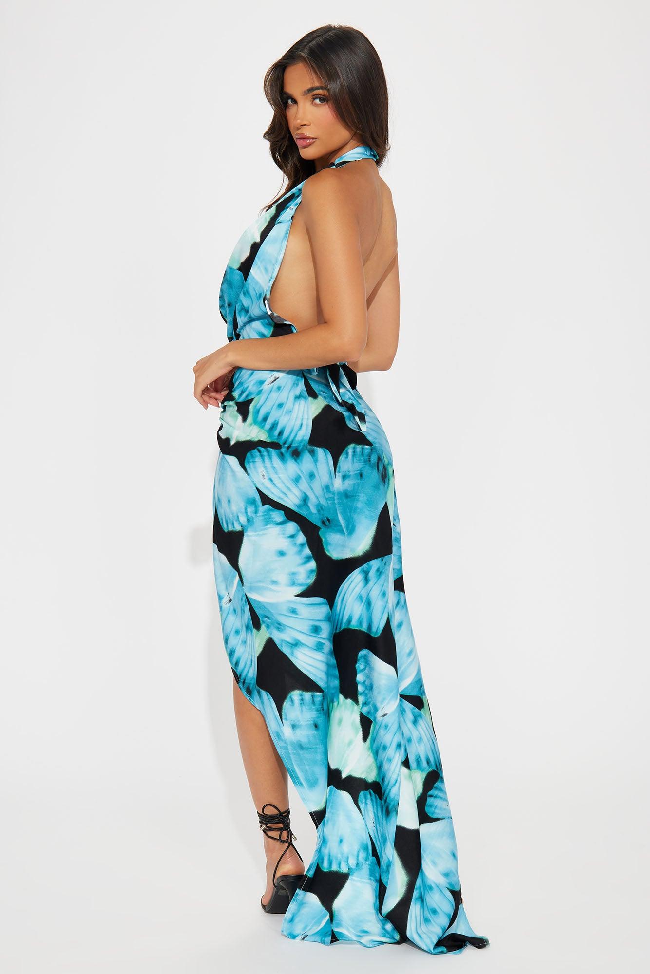 Butterfly Kiss Satin Skirt Set - Blue/combo Product Image