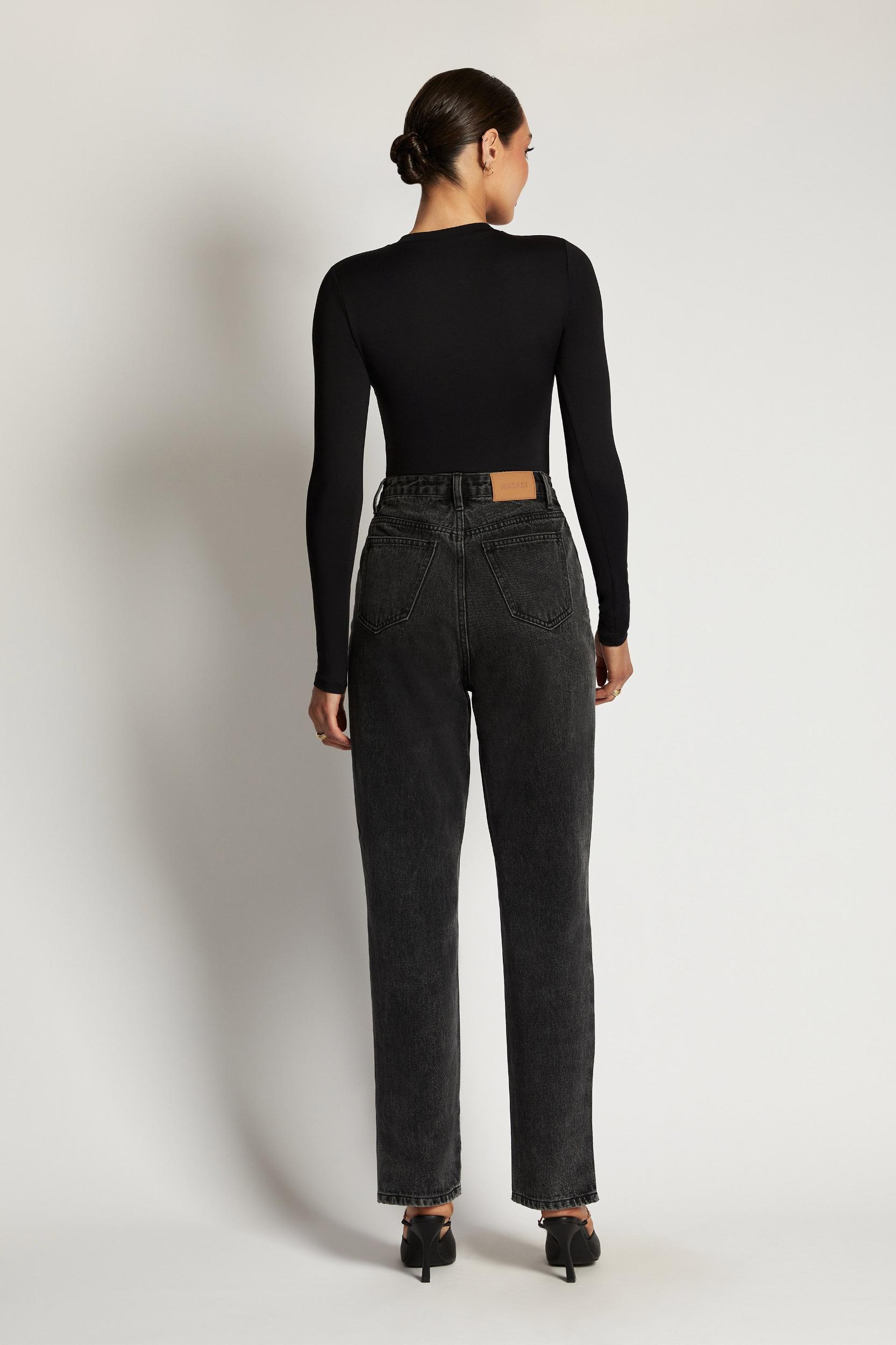 Delilah Long Sleeve Crew Neck Bodysuit - Black Product Image