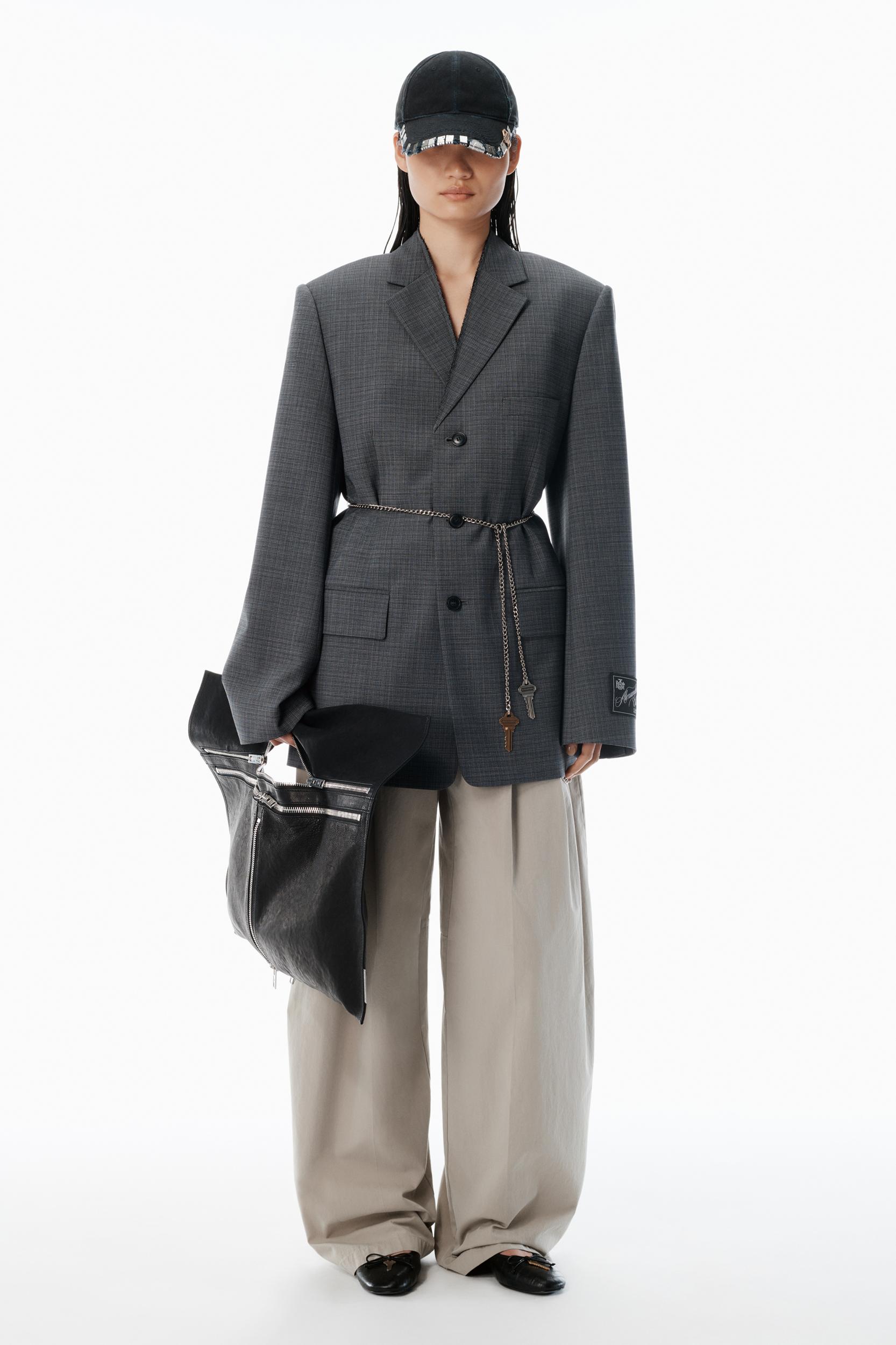 Grey Wool-blend Raw-edged Blazer Product Image