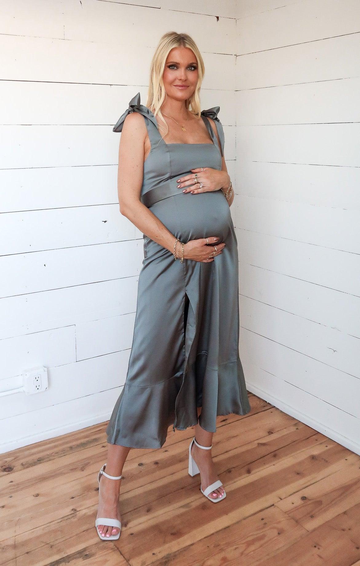 Claire Midi Dress ~ Deep Sage Luxe Satin Product Image