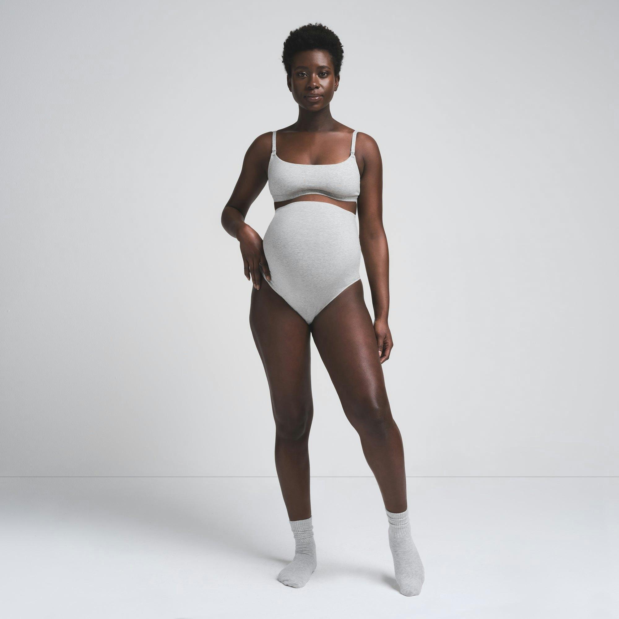 COTTON JERSEY MATERNITY HIGH-WAISTED THONG | LIGHT HEATHER GREY Product Image
