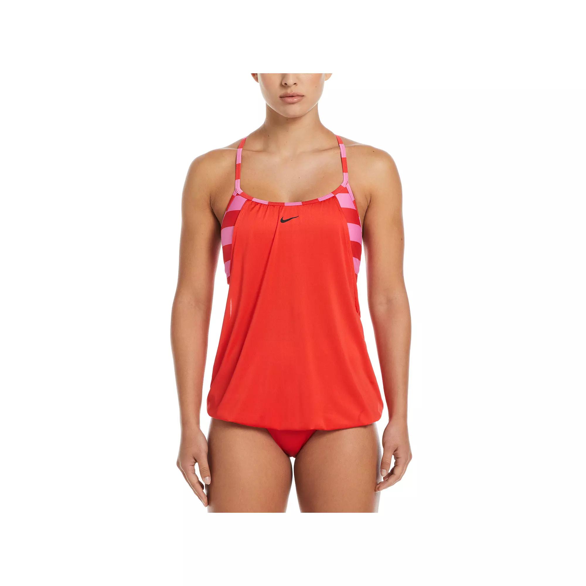 Women's Nike Statement Stripe Layered Tankini Swim Top, Size: Small, Light Red Product Image