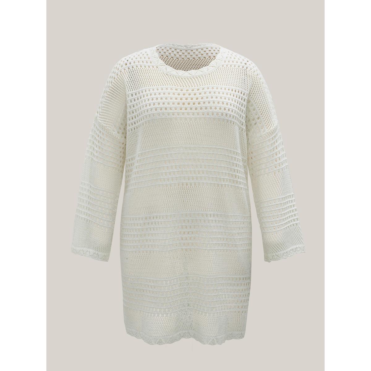 Plus Size Cut-Out Plain Round Neck Swim Cover-Up Women's Swimwear Ivory Beach Loose Cut-Out Curve Swim Cover Ups BloomChic 12/L Product Image