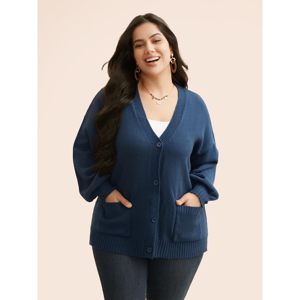 Plus Size Landscape Pattern Drop Shoulder Sleeve Cardigan Mediumblue Women Casual Loose Long Sleeve Everyday Cardigans BloomChic 10/M Product Image