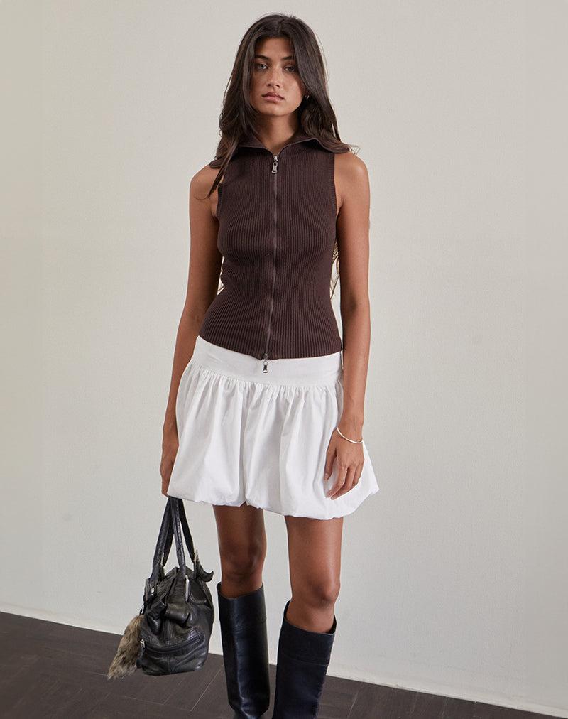 Tarni Highneck Fold Over Tank Top in Brown Female Product Image