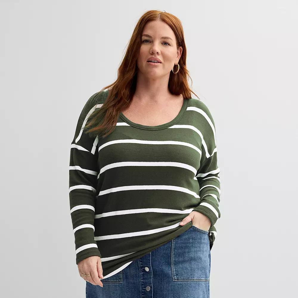 Plus Size Sonoma Goods For Life® Long Sleeve Scoopneck Pullover, Women's, Size: 2XL, Red Snow Stripe Product Image