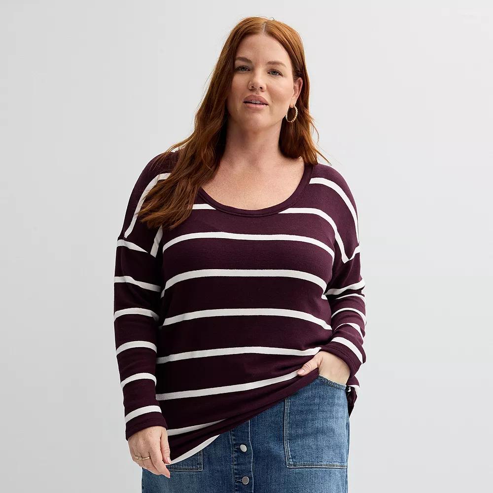 Plus Size Sonoma Goods For Life® Long Sleeve Scoopneck Pullover, Women's, Size: 2XL, Red Snow Stripe Product Image