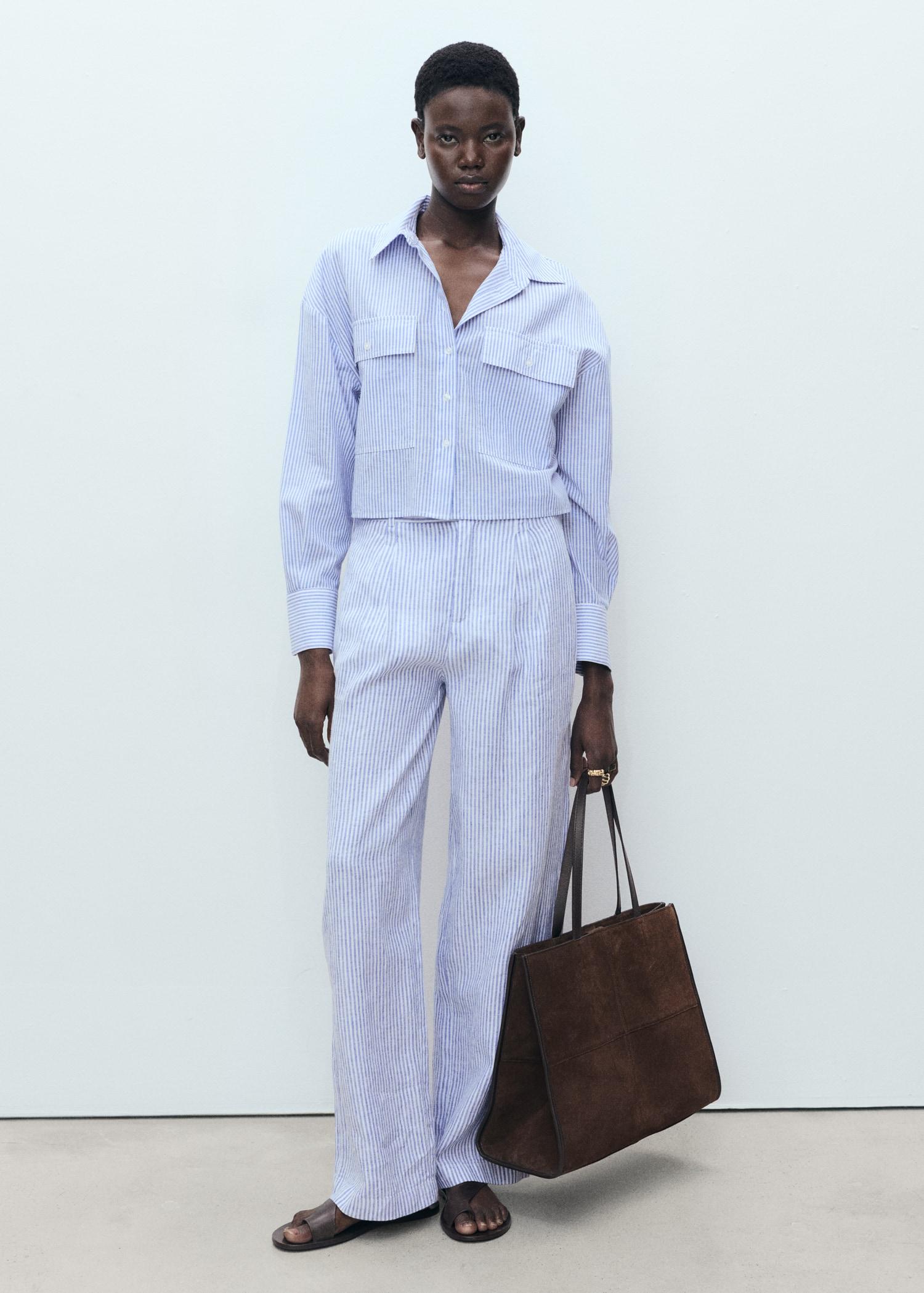 Striped cropped shirt with pockets - Women | MANGO USA Product Image