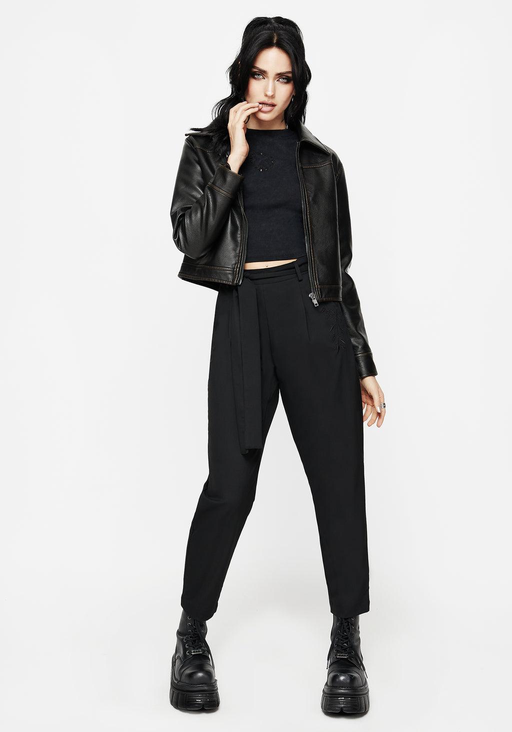 Hester Embroidered Tapered Trousers - Black Product Image