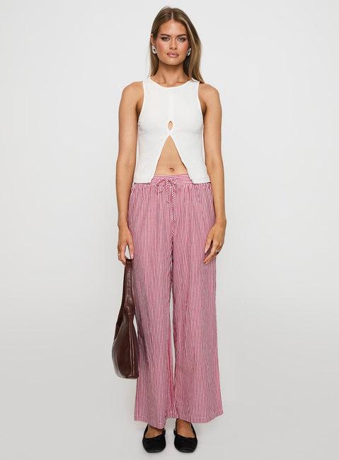 Holiday Tie Front Pants Red/White Stripe Product Image