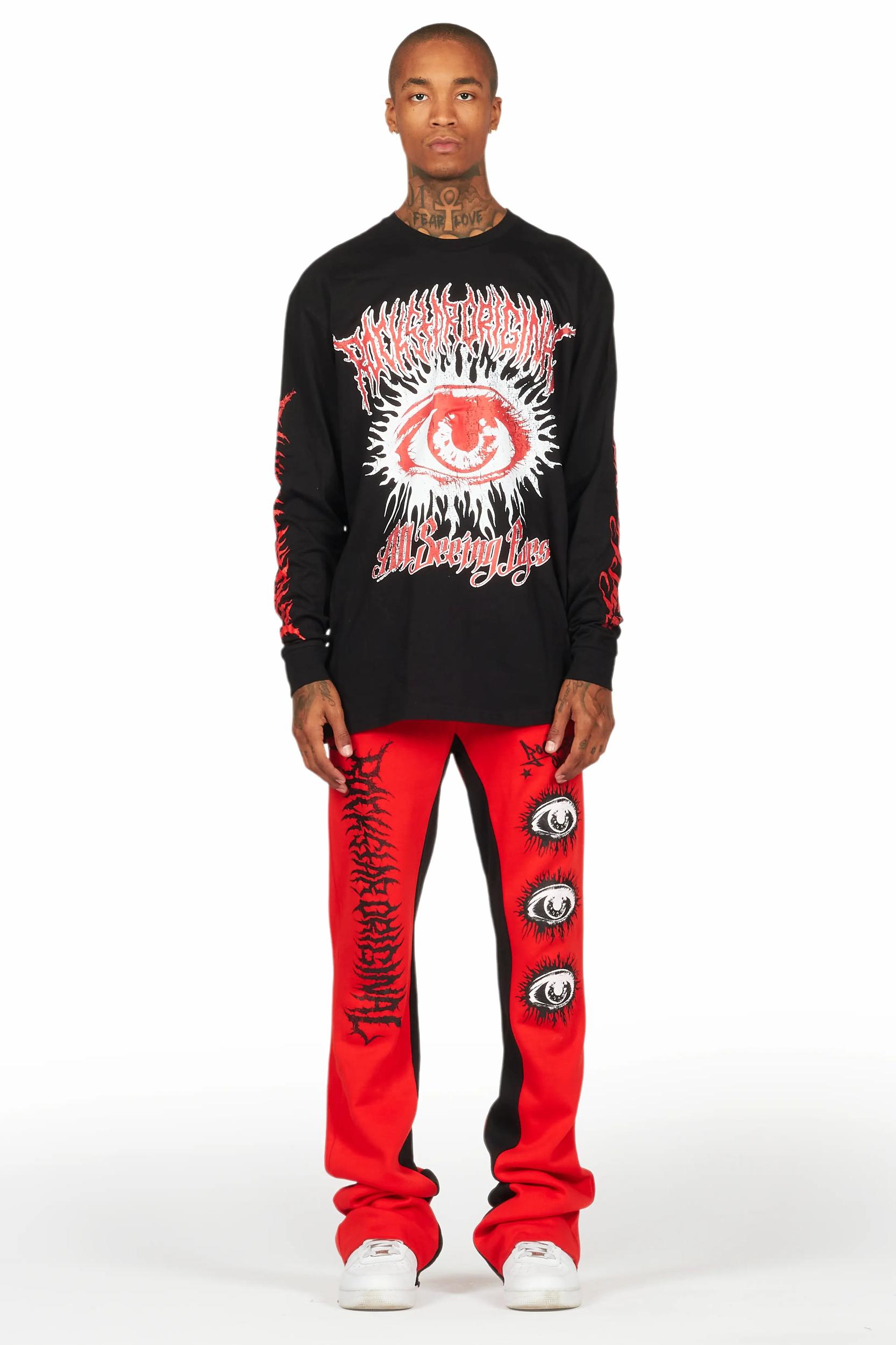 All Seeing Eyes Red/Black Long Sleeve T-Shirt/Baggy Pant Set Male Product Image