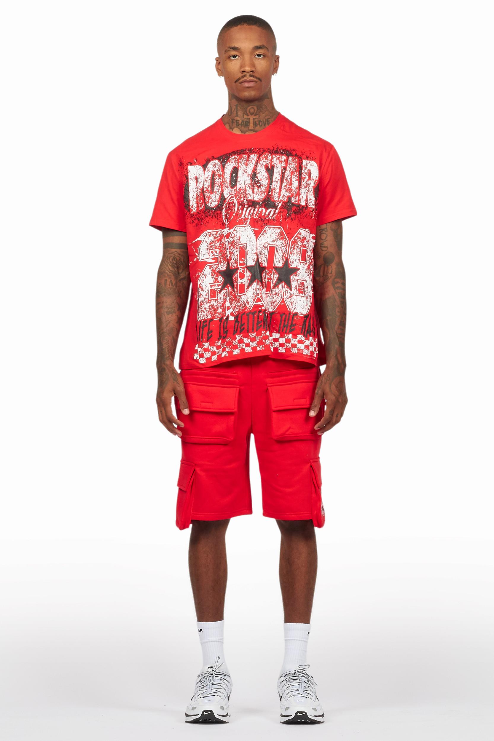 Racing Grung Red/Black T-Shirt Cargo Shorts Set Male Product Image