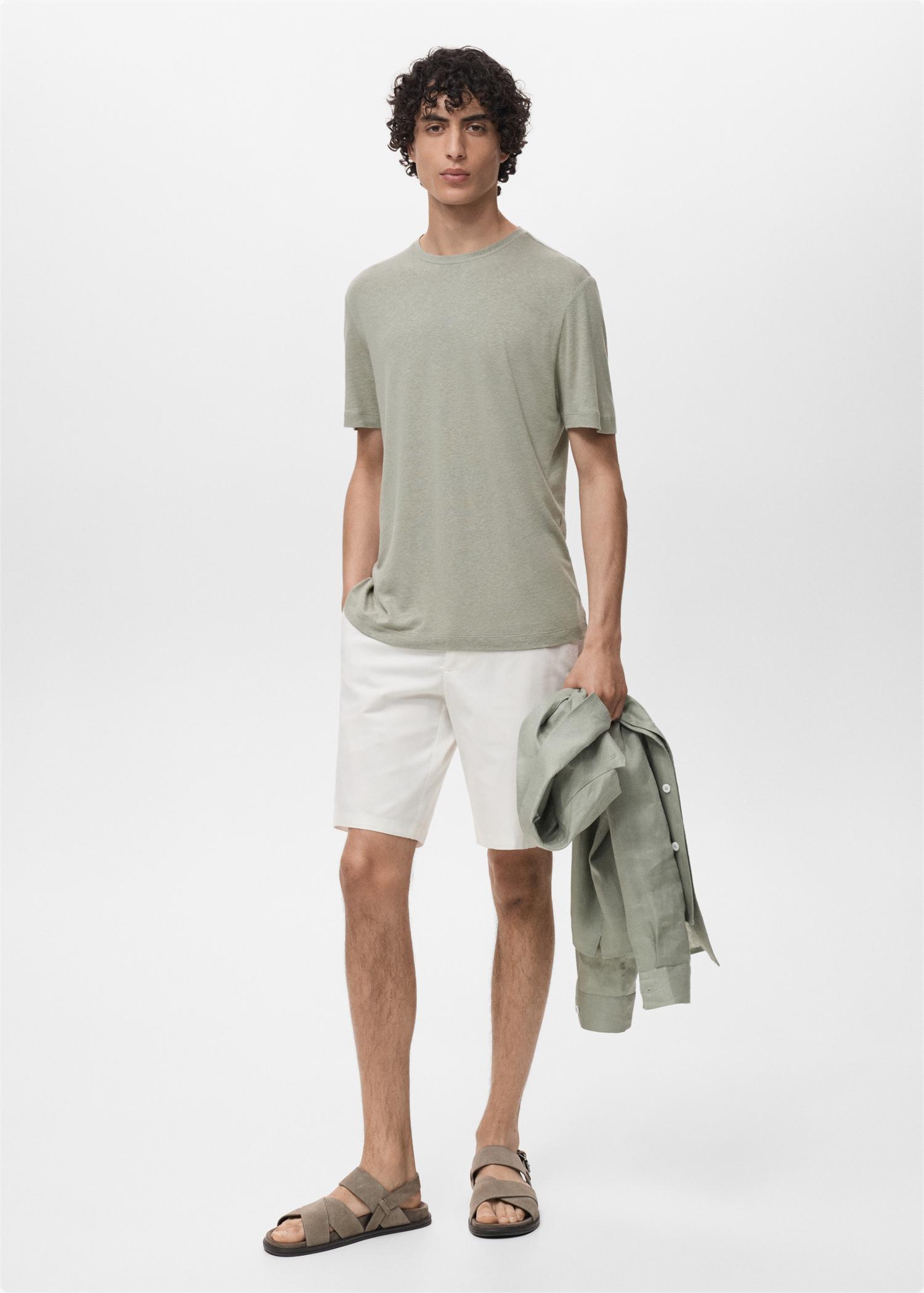 Linen slim-fit t-shirt - Men | MANGO USA Product Image