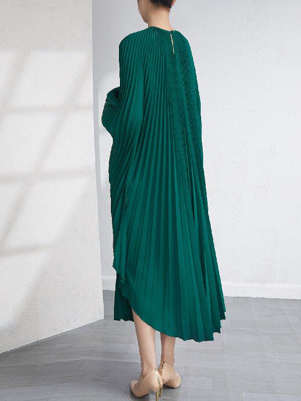 Batwing Sleeves Loose Pleated Solid Color Maxi Dresses Product Image